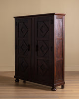 California Spanish Oak Armoire w/ Diamond Carvings, 1940's - Lone Fox