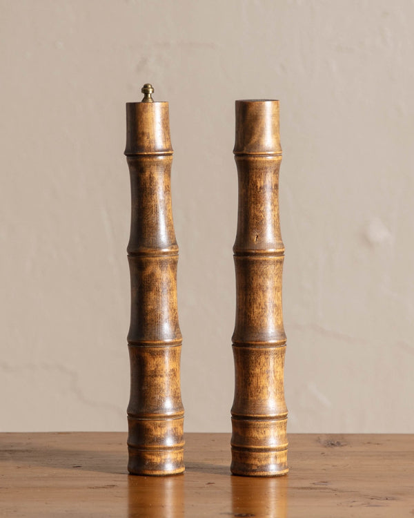 Carved Bamboo Salt and Pepper Shakers - Lone Fox