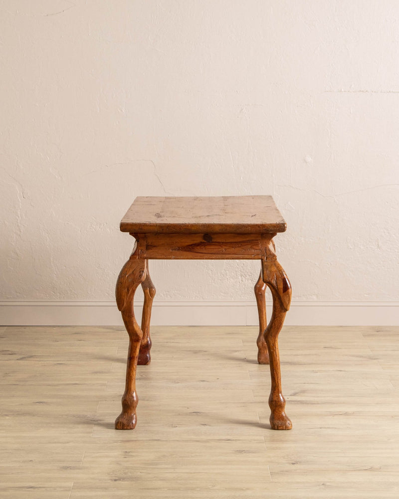 Carved Horse Leg Pine Desk w/ Drawers - Lone Fox