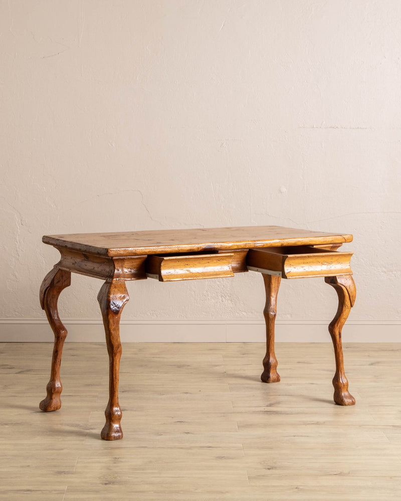 Carved Horse Leg Pine Desk w/ Drawers - Lone Fox