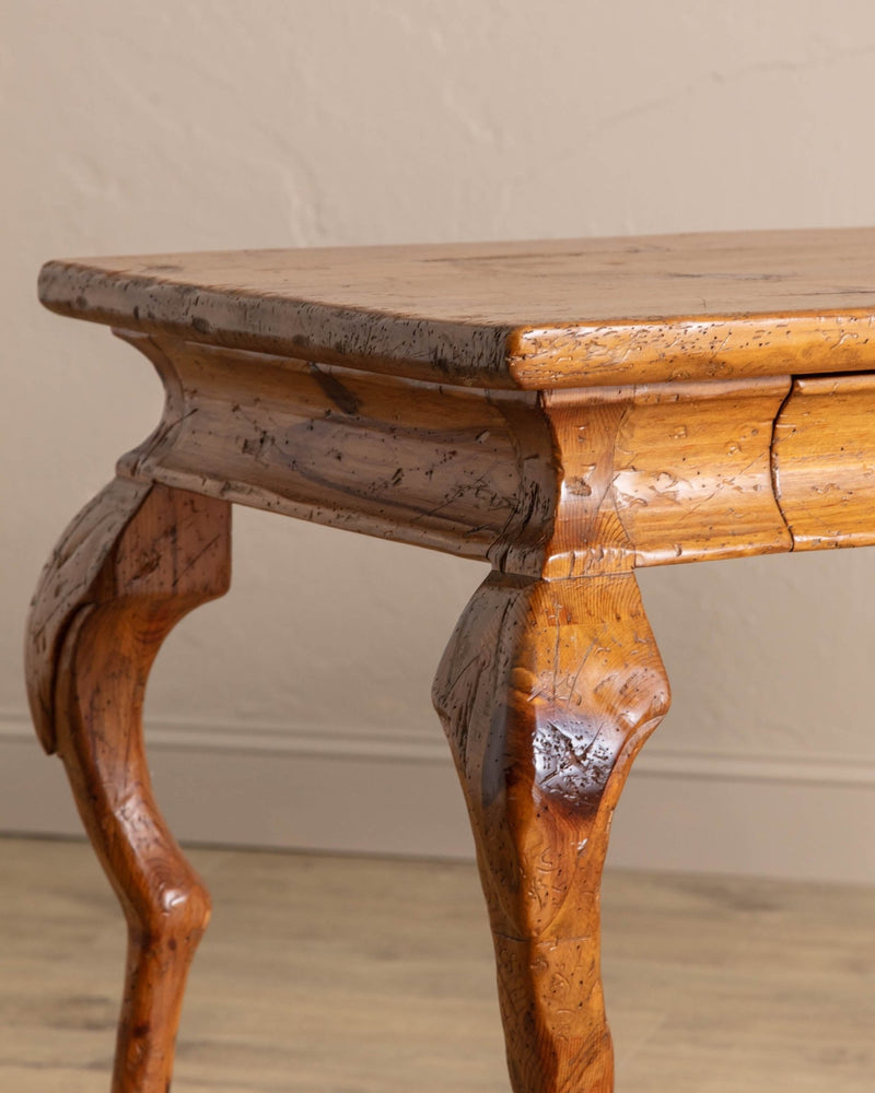 Carved Horse Leg Pine Desk w/ Drawers - Lone Fox