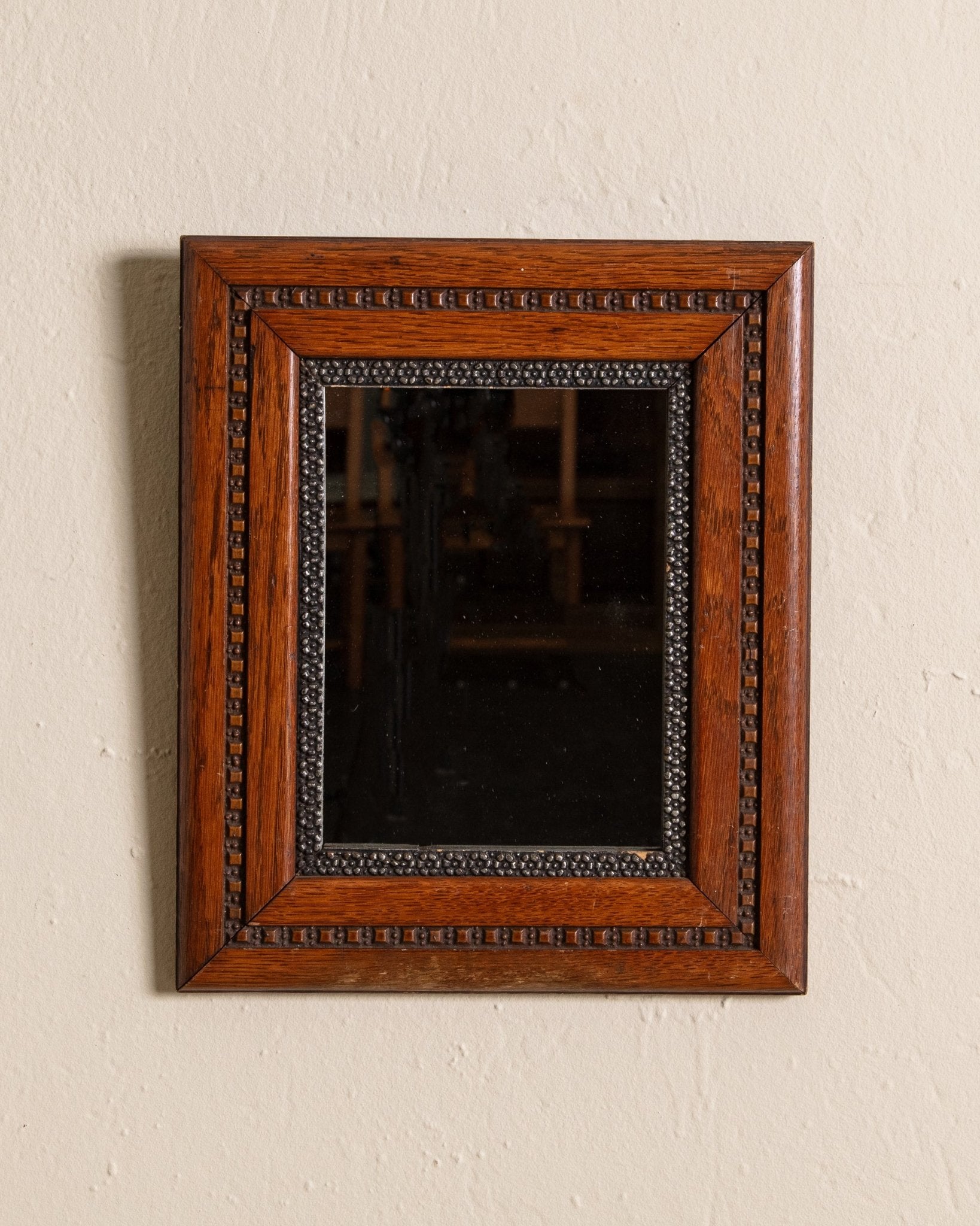 Carved Oak & Pewter Wall Mirror - Lone Fox