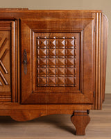 Carved Oak Sideboard w/ Crosshatch Motif, France, 1940's - Lone Fox