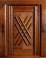 Carved Oak Sideboard w/ Crosshatch Motif, France, 1940's - Lone Fox