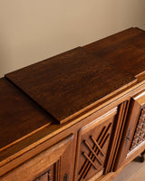 Carved Oak Sideboard w/ Crosshatch Motif, France, 1940's - Lone Fox