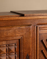 Carved Oak Sideboard w/ Crosshatch Motif, France, 1940's - Lone Fox