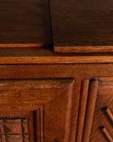 Carved Oak Sideboard w/ Crosshatch Motif, France, 1940's - Lone Fox