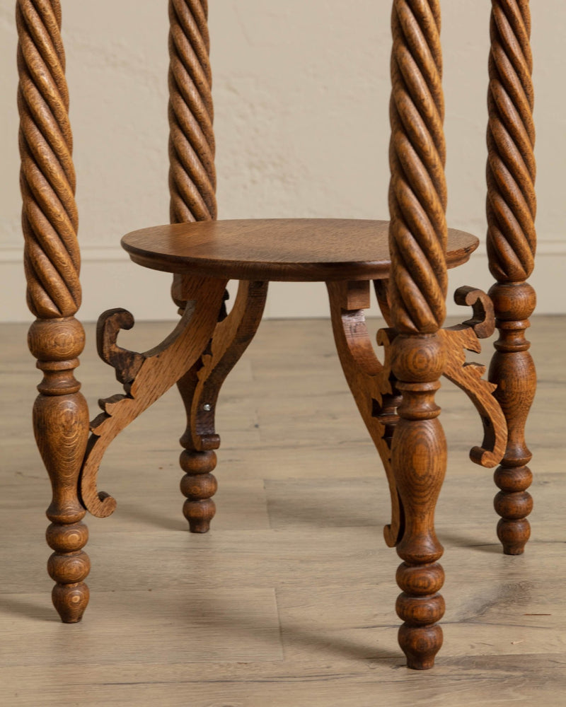 Carved Oak Twist Leg Eastlake Side Table - Lone Fox