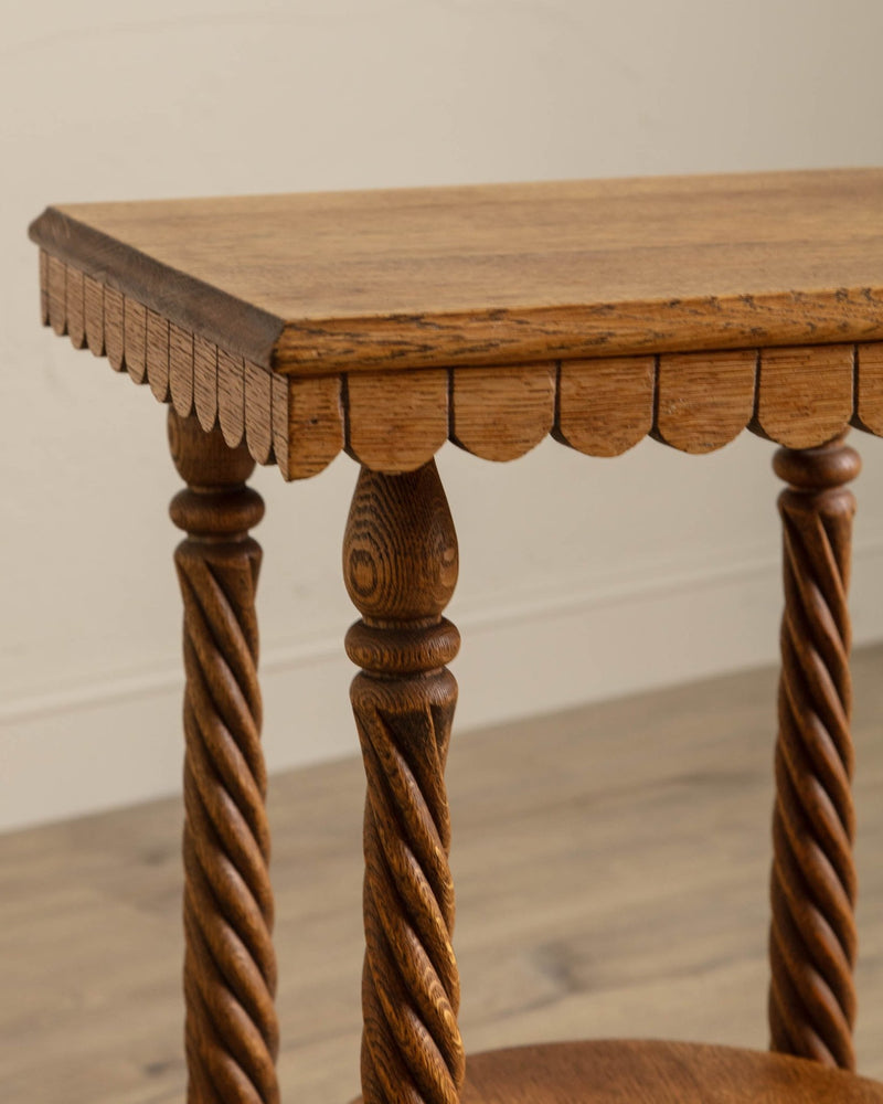 Carved Oak Twist Leg Eastlake Side Table - Lone Fox