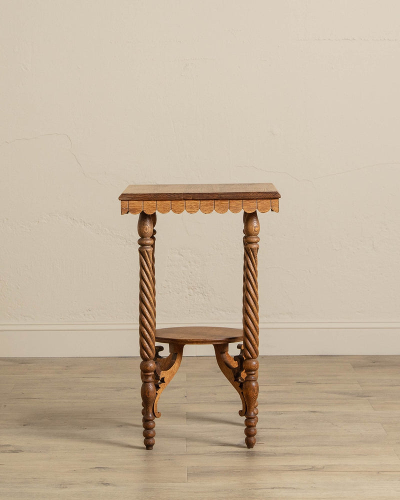 Carved Oak Twist Leg Eastlake Side Table - Lone Fox