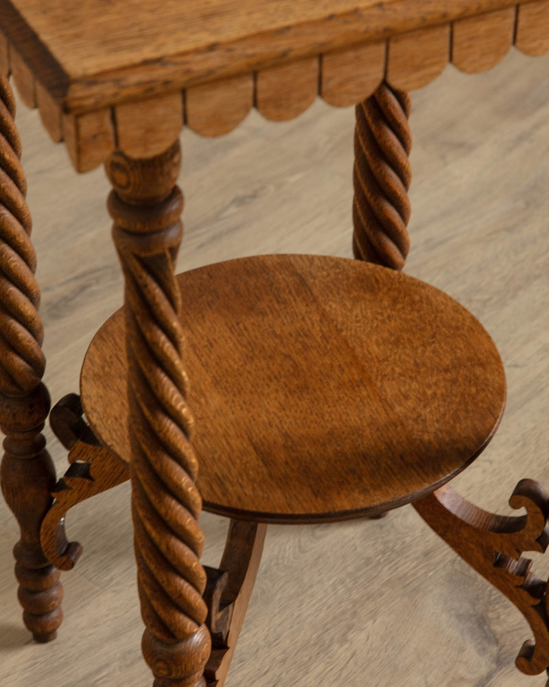 Carved Oak Twist Leg Eastlake Side Table - Lone Fox