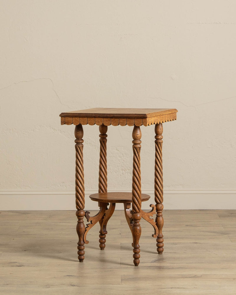 Carved Oak Twist Leg Eastlake Side Table - Lone Fox