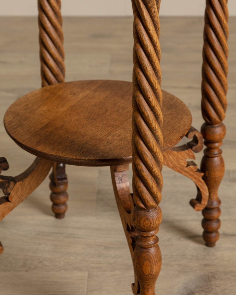 Carved Oak Twist Leg Eastlake Side Table - Lone Fox