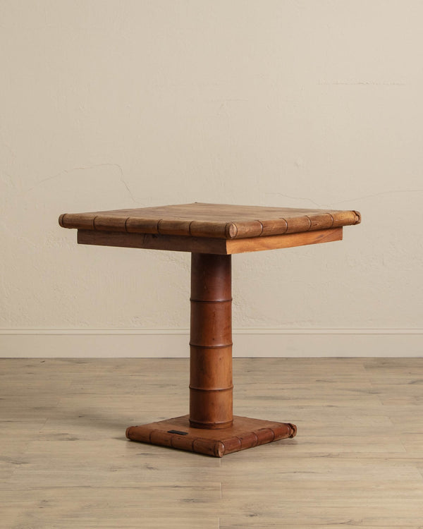 Carved Wood Bamboo Pedestal Table - Lone Fox
