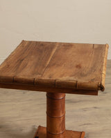 Carved Wood Bamboo Pedestal Table - Lone Fox