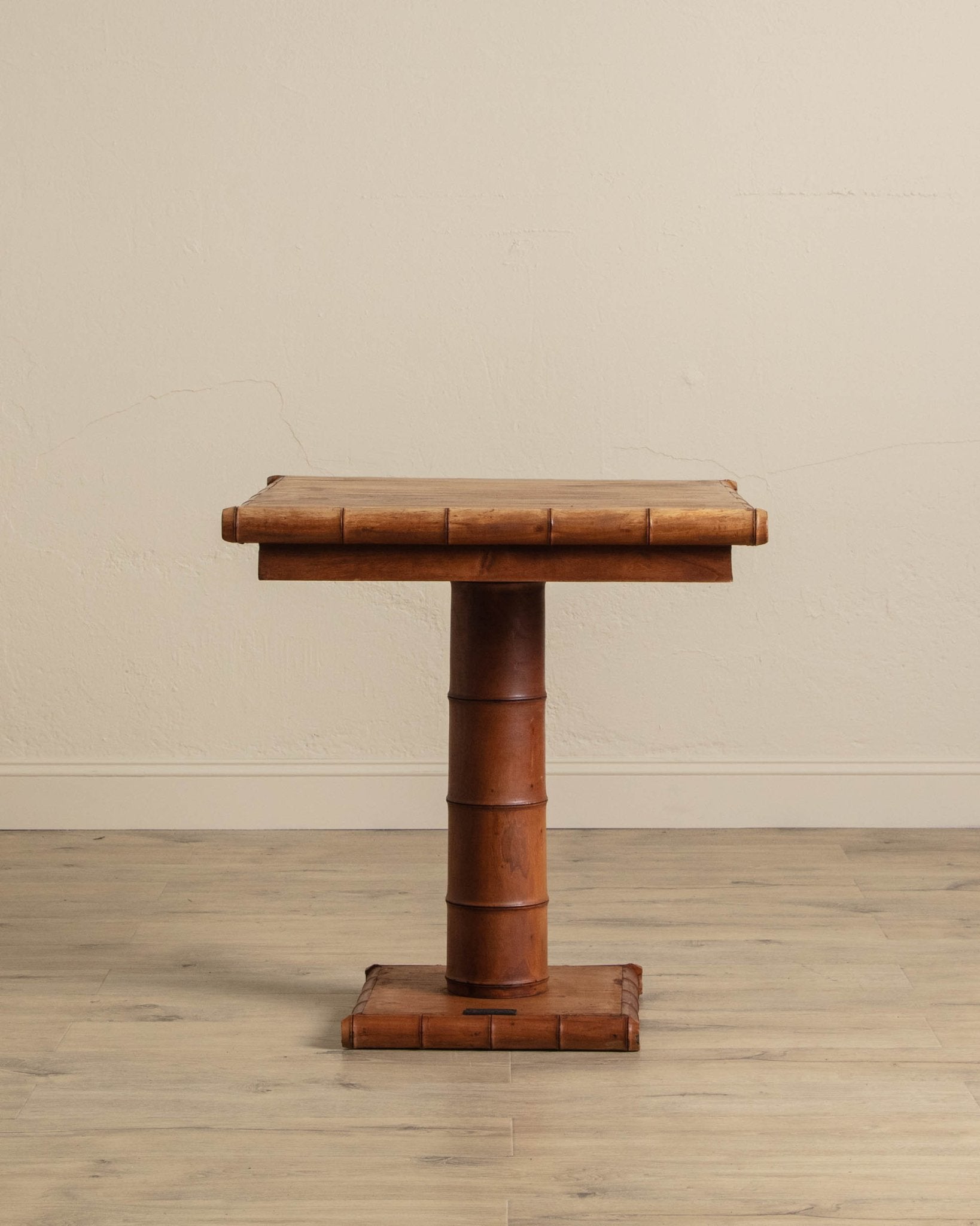 Carved Wood Bamboo Pedestal Table - Lone Fox