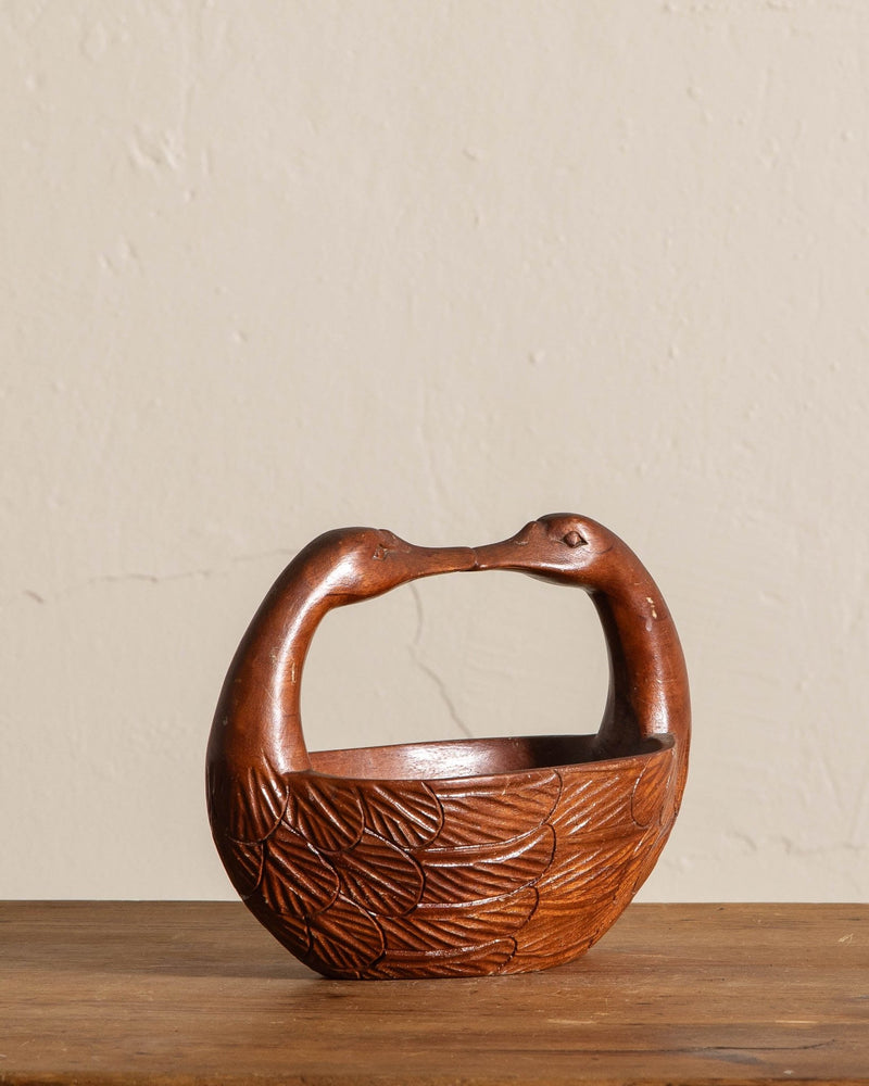 Carved Wood Kissing Goose Basket - Lone Fox