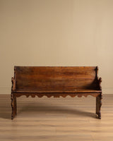 Carved Wood Scroll-Arm Bench, Belgium, Late 19th Century - Lone Fox
