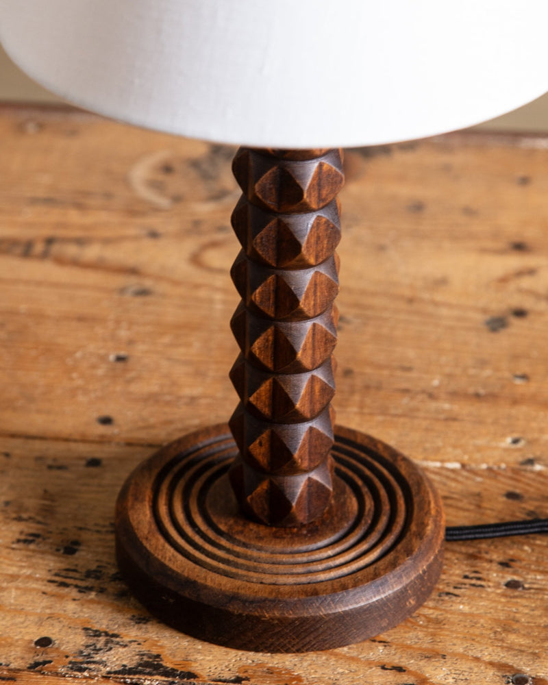 Carved Wood Table Lamp by Charles Dudouyt, France, 1940's - Lone Fox