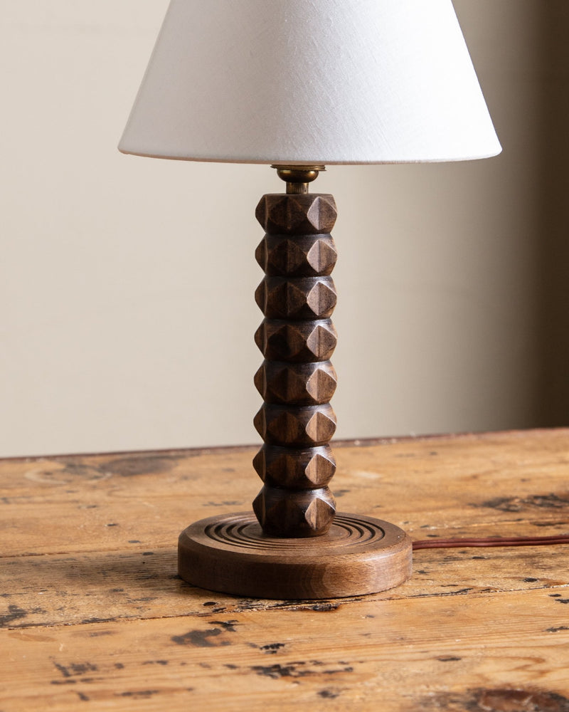 Carved Wood Table Lamp by Charles Dudouyt, France, 1940's - Lone Fox