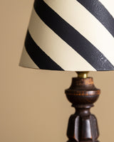 Carved Wood Table Lamp by Charles Dudouyt with Painted Striped Shade, France, 1940s - Lone Fox