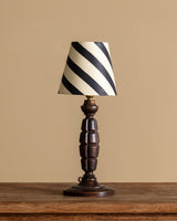 Carved Wood Table Lamp by Charles Dudouyt with Painted Striped Shade, France, 1940s - Lone Fox
