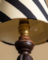 Carved Wood Table Lamp by Charles Dudouyt with Painted Striped Shade, France, 1940s - Lone Fox
