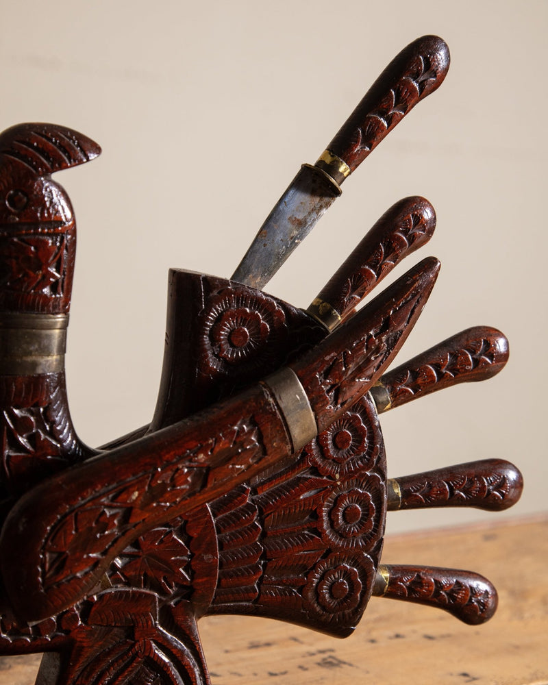 Carved Wooden Figural Turkey Carving Set, 1960's - Lone Fox