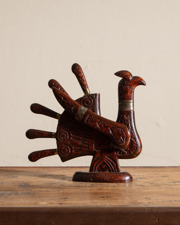 Carved Wooden Figural Turkey Carving Set, 1960's - Lone Fox