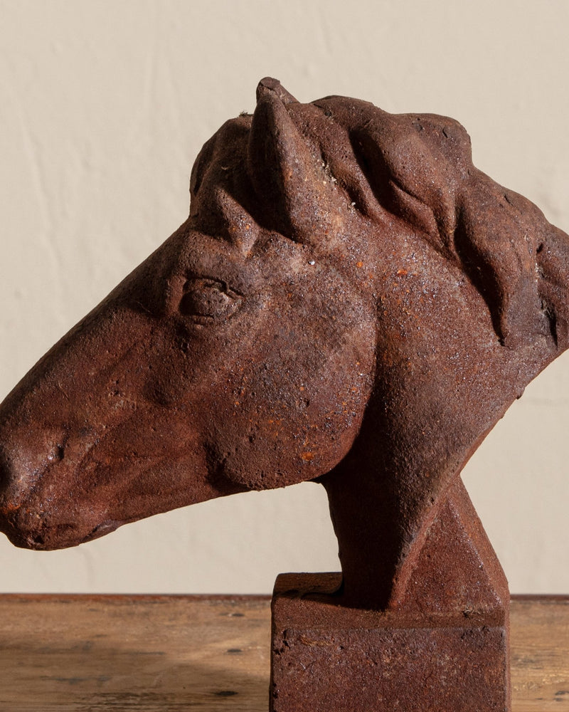 Cast Iron Horse Head Statue w/ Rust Patina - Lone Fox