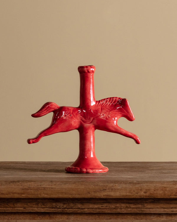 Ceramic Dala Horse Candlestick Holder in Ruby Red – Lone Fox