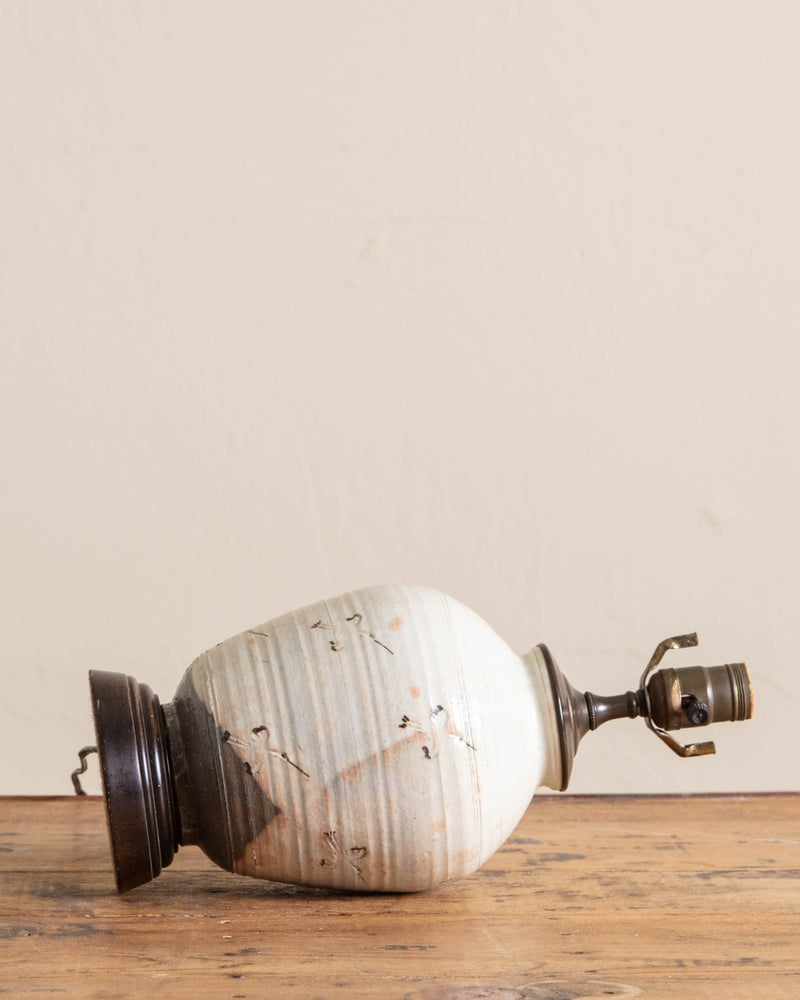 Ceramic Studio Table Lamp with Cranes & Wood Base. - Lone Fox