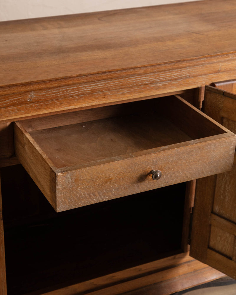 Cerused Oak Crest Sideboard w/ Iron Stretcher, France, 1940's - Lone Fox