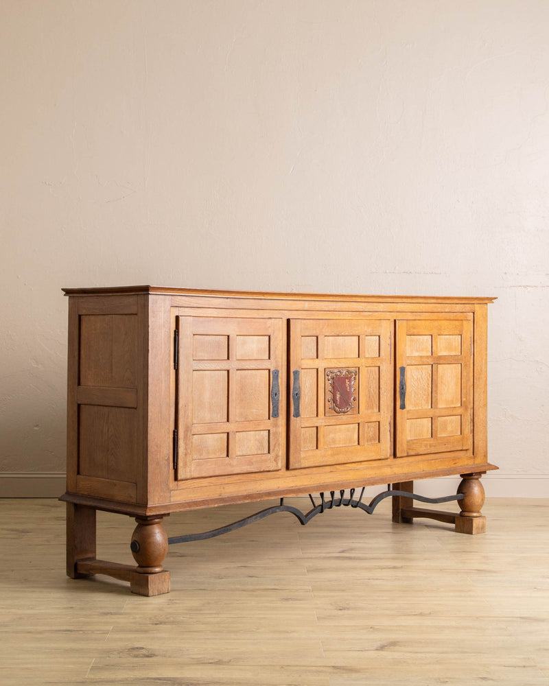 Cerused Oak Crest Sideboard w/ Iron Stretcher, France, 1940's - Lone Fox