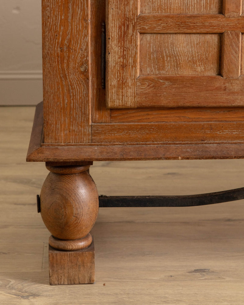 Cerused Oak Crest Sideboard w/ Iron Stretcher, France, 1940's - Lone Fox