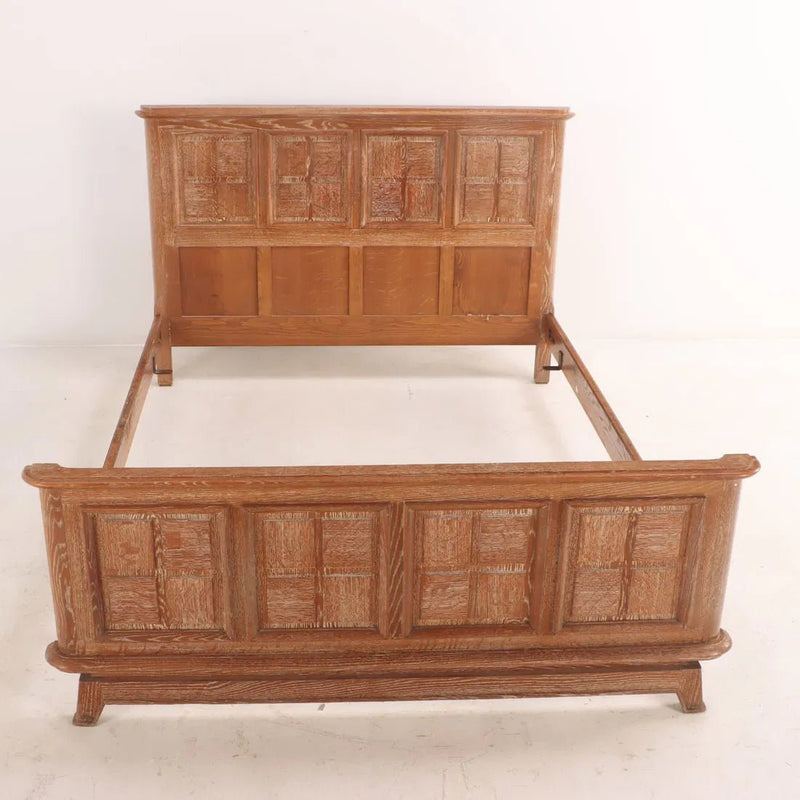 Cerused Oak Paneled Full Size Bed, France, 1940's - Lone Fox