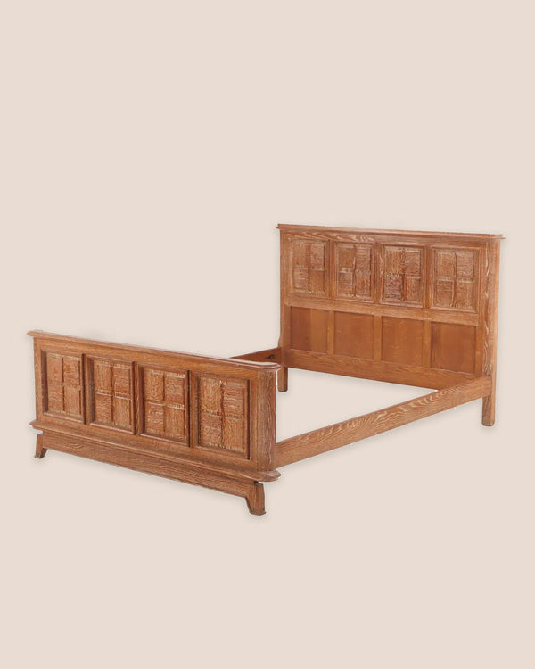 Cerused Oak Paneled Full Size Bed, France, 1940's - Lone Fox