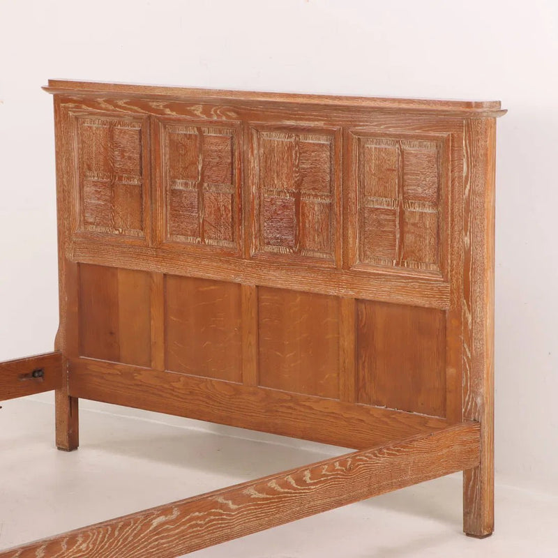 Cerused Oak Paneled Full Size Bed, France, 1940's - Lone Fox