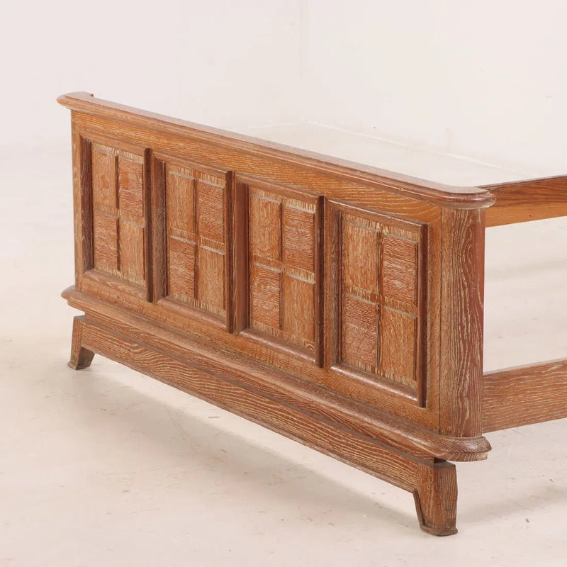 Cerused Oak Paneled Full Size Bed, France, 1940's - Lone Fox