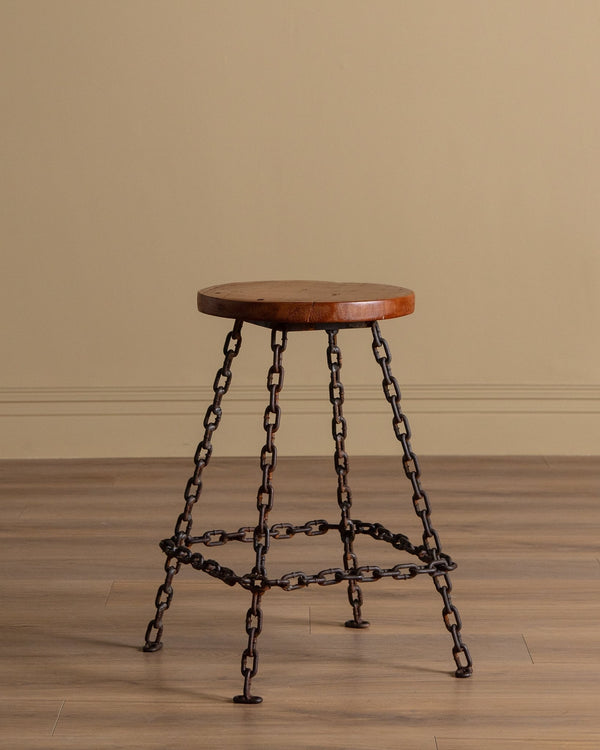 Chain Link & Wood Counter Stools, 1970's (4 available) - Lone Fox