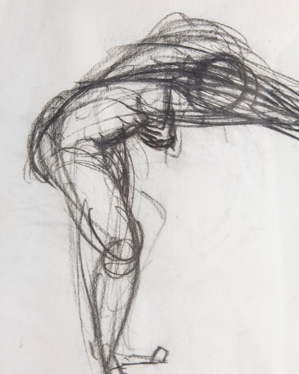 Charcoal Diver Sketch in Inlaid Wood Check Frame, 1960's - Lone Fox