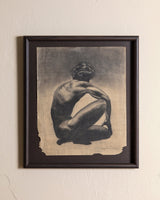 Charcoal Figure Drawing by Karen Ann Nelson in Dark Wood Frame, 1970's - Lone Fox
