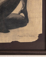 Charcoal Figure Drawing by Karen Ann Nelson in Dark Wood Frame, 1970's - Lone Fox