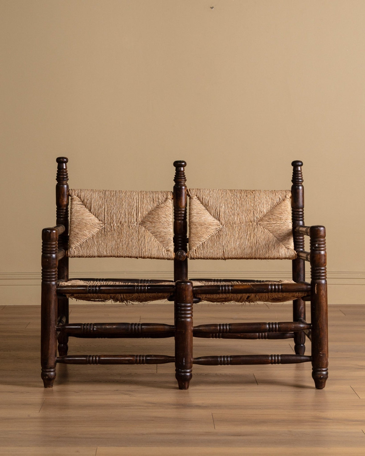 Set of 4 French Oak High Back Rush Seat Dining Chairs, France