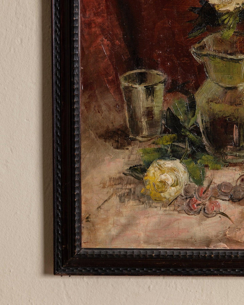 Cherries & Lemons Still Life Impasto Oil Painting, France, 1950's - Lone Fox