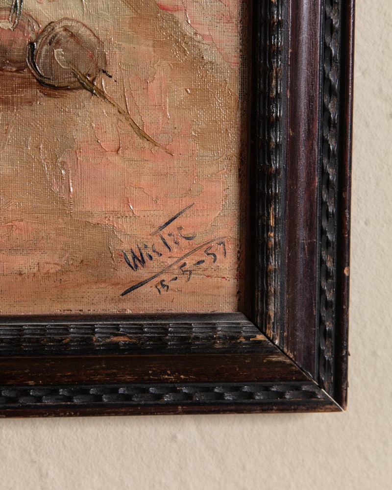 Cherries & Lemons Still Life Impasto Oil Painting, France, 1950's - Lone Fox