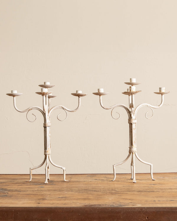 Chippy Cream Iron Candelabra (Set of 2) - Lone Fox