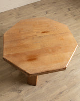 Chunky Brutalist Oak Octagonal Coffee Table w/ Slab Top, France, 1960's - Lone Fox
