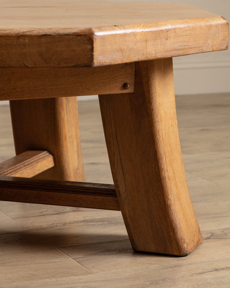 Chunky Brutalist Oak Octagonal Coffee Table w/ Slab Top, France, 1960's - Lone Fox