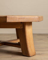 Chunky Brutalist Oak Octagonal Coffee Table w/ Slab Top, France, 1960's - Lone Fox